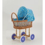 Berceau de poupée en osier à motifs fleurs bleu Berceau de poupée en osier à motifs fleurs bleu