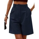 Bermuda dcontract pour femme taille haute lastique jambes larges shorts cargo dt avec poches bleu ...