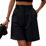 Bermuda dcontract pour femme taille haute lastique jambes larges shorts cargo dt avec poches noir ...