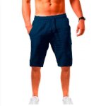Bermuda hommebermuda en coton lin casual sport l�ger respirant pour hommes - bleu fonc�