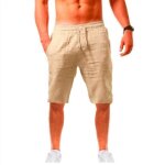 Bermuda hommebermuda en coton lin casual sport lger respirant pour hommes - kaki