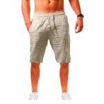 Bermuda hommebermuda en coton lin casual sport lger respirant pour hommes - beige