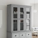 Best buffet de rangement enfilade - armoire avec portes vitres bodo gris bois de pin massif fr6477