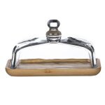Beurrier en bambou avec couvercle en verre - plateau � beurre transparent pour r�frig�rateur et comptoir ...
