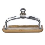 Beurrier en bambou avec couvercle en verre - plateau  beurre transparent pour rfrigrateur et comptoir ...