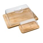 Beurrier et boite  fromage - grand gourmet - couvercle en polystyrne - socle en bois - dimensions compactes ...