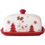 Beurrier en c�ramique avec couvercle - beurrier - beurrier avec couvercle - beurrier avec imprim� renne ...