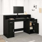 Bewi� bureau table de secr�taire - bureau informatique avec porte ch�ne noir 140x55x91 cm - bois ding�nierie ...