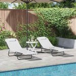 Bewi�chaise longue pliante - 2 pcs - bain de soleiltransat jardin double - cr�me 182x55x855 cm textil�ne ...