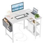 Bexevue bureau dangle avec multiprise int�gr�e - 100x70cm petit table ordinateur forme l blanc