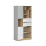 Bibliothque 2 portes 2 tiroirs petits - meubles - pop - 795 x 39 x 164cm - gris et blanc