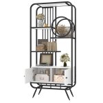 Bibliothque  3 tagres armoire de rangement blanche avec double porte tagre en mtal noir meuble ...