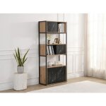 Biblioth�que avec 4 portes et 2 niches en mdf et acier - effet marbre noir et naturel - yelania