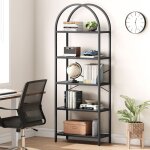 Biblioth�que � 5 �tag�res - en verre tremp� - cadre en acier robuste - pour salon chambre bureau - 180x60x28cm ...