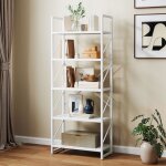 Biblioth�que � 5 niveaux yitahome �tag�re haute avec structure en m�tal blanc pur