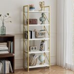 Biblioth�que � 5 niveaux yitahome �tag�re haute de style industriel dor�e