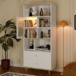 Bibliothèque 78x36x180cm blanc portes transparentes 2 tiroirs silencieux + barre lumineuse rgb télécommandée ... Bibliothèque 78x36x180cm blanc portes transparentes 2 tiroirs silencieux + barre lumineuse rgb télécommandée ...