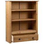 Bibliothque - akozon - panama - bois de pin massif - 80x35x110 cm - 3 tagres