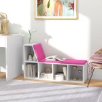 Biblioth�que banc 2 en 1 avec 5 compartiments de rangement et 2 coussins 108 x 30 x 60 cm blanc rose