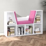 Biblioth�que banc 2 en 1 design contemporain 6 casiers 3 coussins fournis blanc rose