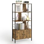 Biblioth�que - bealife - �tag�re murale 4 niveaux - 2 portes - m�tal - 74x30x153 cm