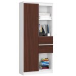 Bibliothque de bureau akord r15 blanche 80 cm 1 porte 2 tiroirs faade weng 7 tagres 80x35x180 cm ...