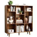 Bibliothque pipishell 100 x 24. 5 x 108 marron meuble de rangement ouvert  3 niveaux et 9 compartiments ...