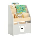Bibliothque enfant avec botre roulante kmb104 - hg sobuy - blanc et gris - l51xp28xh70 cm