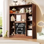Biblioth�que enfant avec tableau noir coulissant 9 compartiments �tag�re rangement livres et jouets noyer ...