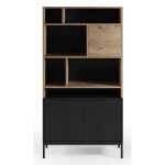 Biblioth�que �tag�re aspect bois coloris ch�ne et pieds en m�tal noir - longueur 90 x profondeur 40 x ...