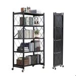 Bibliothque - noir - 4 niveaux - 163 cm - acier renforc - roues pivotantes