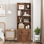 Biblioth�que ferm�e 6 �tag�res - style campagnard modernis� - marron - 182h x 30p cm - rangement salon ...