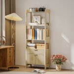Biblioth�que haute meuble de rangement avec 4 �tag�res ouvertes et 2 tiroirs cannel�s 60 x 30 x 160 cm ...