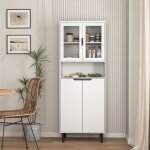 Biblioth�que haute avec porte en verre tremp� et plaque r�glable 4 portes armoire en mdf peint blanc ...