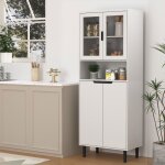 Bibliothque haute avec porte en verre tremp et plateau rglable 4 portes armoire en mdf laqu blanc ...