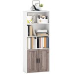 Biblioth�que - homcom - 5 niveaux - avec compartiments ouverts et 1 placard - pour salon bureau - 60 ...