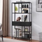 Bibliothèque industrielle à 5 niveaux 90x30x180cm - Étagère de rangement en bois et métal Bibliothèque industrielle à 5 niveaux 90x30x180cm - Étagère de rangement en bois et métal