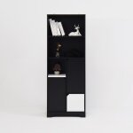 Biblioth�que meuble rangement multifonctionnel noir et blanc avec portes tiroirs et �tag�res ouvertes ...