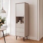 Bibliothque navani - meuble rangement avec porte et 3 tiroirs - 90x40x191 cm - cachemire / noyer