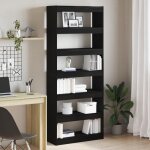 Biblioth�que noire noir bois 80 x 30 x 198 cm �tag�res