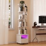 Biblioth�que pivotante � 4 niveaux - �tag�re mobiles avec roues - avec 1 tiroir et compartiment ouvert ...