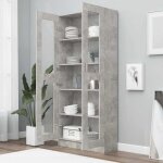 Biblioth�que de rangement en agglom�r� verre 825x305x1855 cm gris b�ton armoire de rangement salon biblioth�qu ...