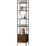 Bibliothque woltu - tagre colonne avec 1 tiroir - 40x30x187cm - marron rustique + noir w0itt5087