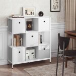 Bibliothque woltu - tagre rangement - 4 cubes ouverts et 5 tiroirs en tissu - 90x30x100cm - blanc ...
