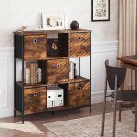 Bibliothque woltu - tagre rangement - 4 cubes ouverts et 5 tiroirs en tissu - 90x30x100cm - marron ...