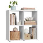 Biblioth�que woltu - meuble 4 cubes en bois - �tag�re rangement - blanc w0att0906