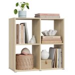 Biblioth�que woltu - meuble 4 cubes en bois - �tag�re rangement - ch�ne clair w0att0907