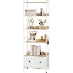 Biblioth�que woltu - meuble �tag�re 5 niveaux avec 2 tiroirs - 63x30x187cm - ch�ne clair + blanc w0itt5086 ...