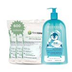 Bioderma abcderm pack gel moussant b�b� 1l et 600 cotons 8x10 cm - cheveux et corps d�s la naissance ...