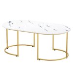 Bipluti table basse plateau en effet marbre - table de salon ovale - cadre en m�tal - 110 x 60 x 42 cm ...